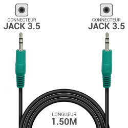 Cordon audio Jack 3.5 stéréo M/M 1.50m haute qualité