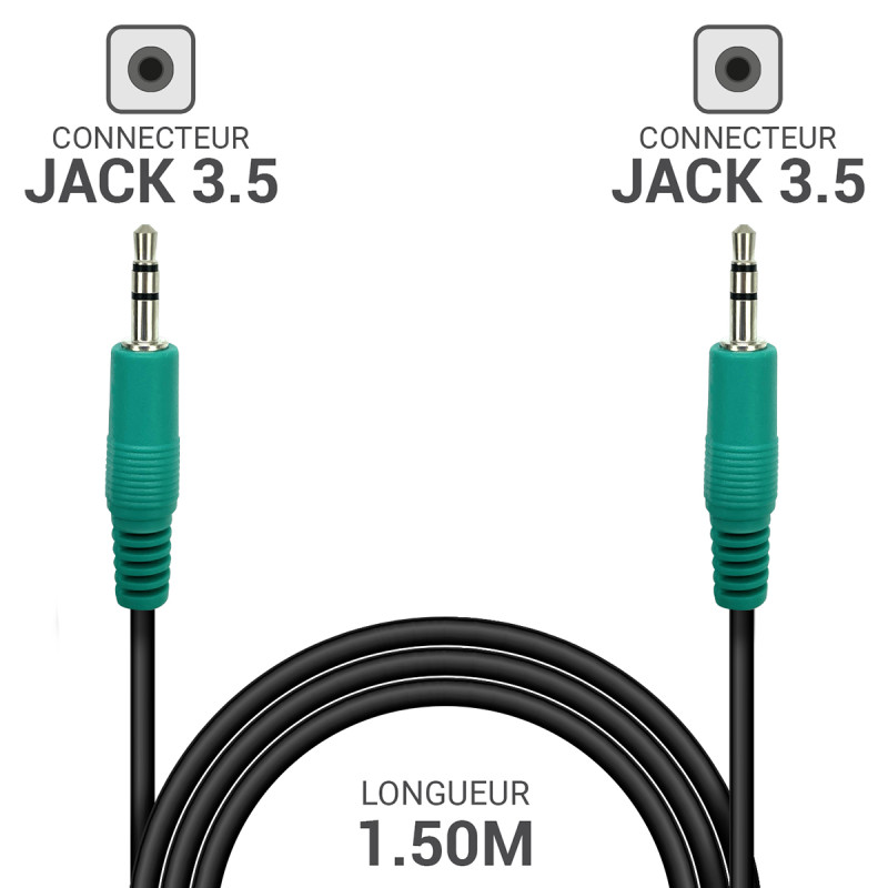 Cordon audio Jack 3.5 stéréo M/M 1.50m haute qualité