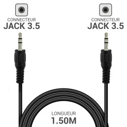 Cordon audio Jack 3.5 stéréo M/M 1.50m