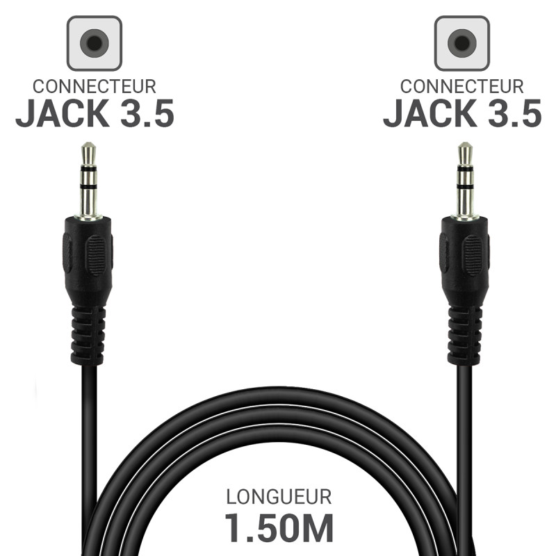 Cordon audio Jack 3.5 stéréo M/M 1.50m