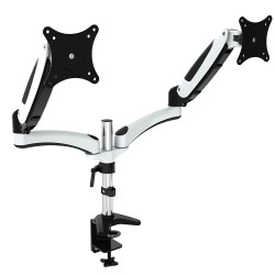 Bras articulé 2 écrans fixation pince bureau verin pneumatique