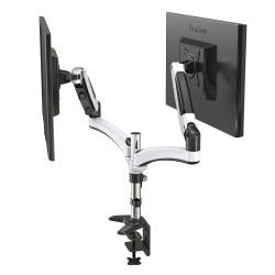 Bras articulé 2 écrans fixation pince bureau verin pneumatique
