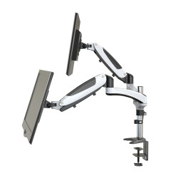 Bras articulé 2 écrans fixation pince bureau verin pneumatique