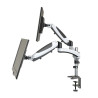 Bras articulé 2 écrans fixation pince bureau verin pneumatique