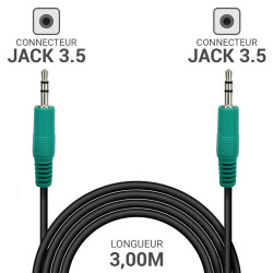 Cordon audio Jack 3.5 stéréo M/M 3.00m haute qualité