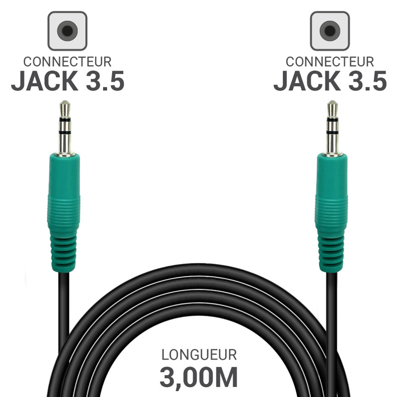 Cordon audio Jack 3.5 stéréo M/M 3.00m haute qualité