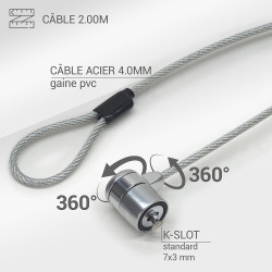 Antivol à Clé pour Encoche haute Sécurité Cable Cable 2,00m opt Pass
