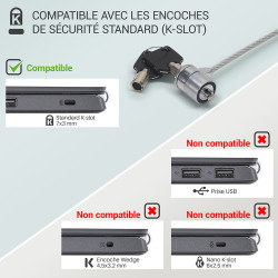 Antivol à Clé pour Encoche haute Sécurité Cable Cable 2,00m opt Pass