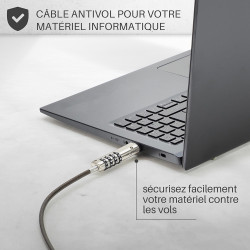 Antivol à Code pour Ordinateur USB 2.0 et 3.0  cable noir Cable 1.90m