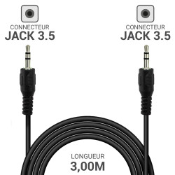 Cordon audio Jack 3.5 stéréo M/M 3.00m