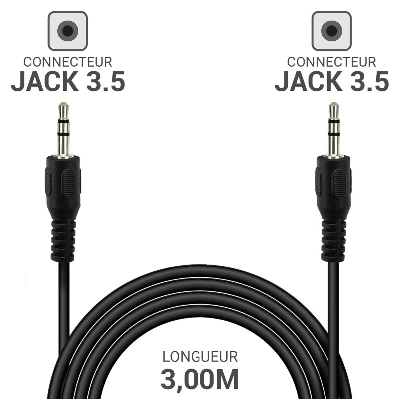 Cordon audio Jack 3.5 stéréo M/M 3.00m