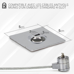 Slot d'ancrage adhésif 3M Carré 5 x 5cm couleur argent