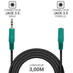 Rallonge audio Jack 3.5 stéréo M/F 3.00m haute qualité