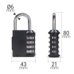 Cadenas à 4 codes 43mm noir