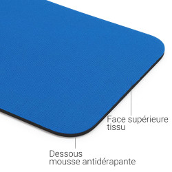 Tapis souris mousse tissu bleu emballage suspendu