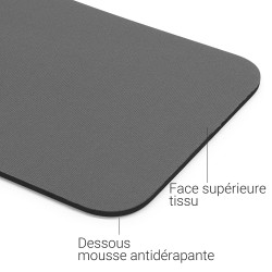 Tapis souris mousse tissu gris emballage suspendu