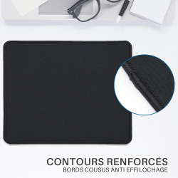 Tapis souris tissu Noir base caoutchouc 190x220x5mm emball. suspendu