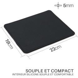 Tapis souris tissu Noir base caoutchouc 190x220x5mm emball. suspendu