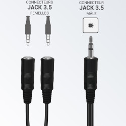 Adaptateur audio stéréo Jack 3.5mm mâle   2 Jack 3.5mm femelle 0.15m