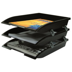 Pack trieur A4 plastique jeu de 3 corbeilles avec rehausseur noir