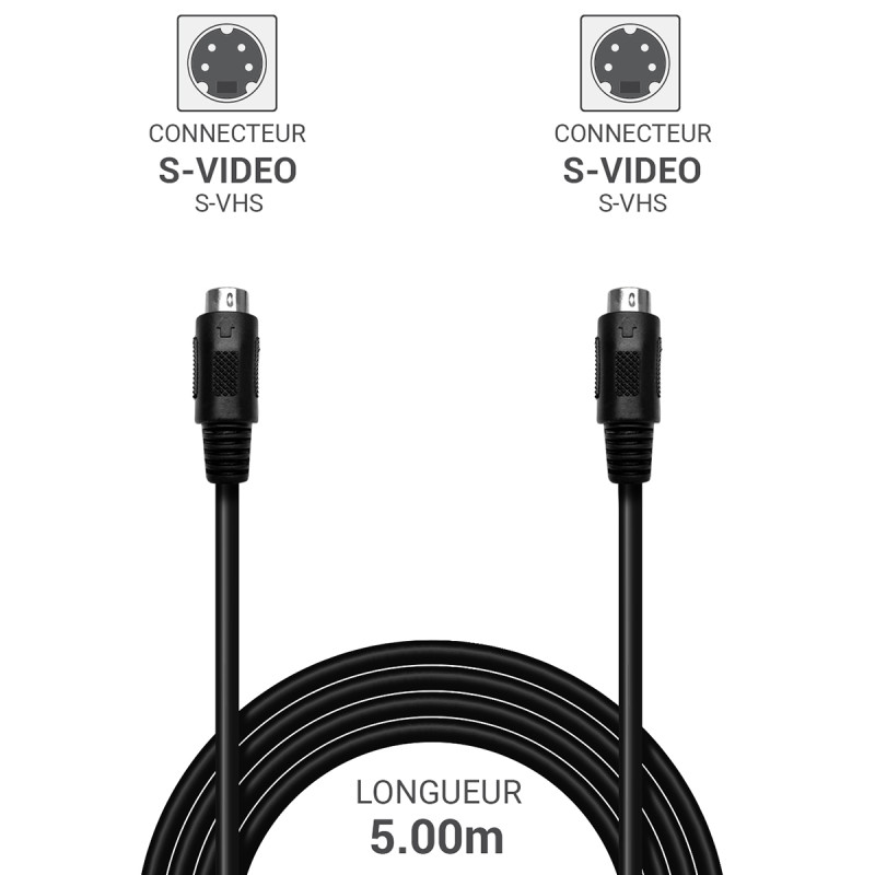 Cordon vidéo SVHS MDIN4 M/M 5.00m noir