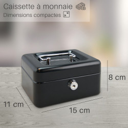 Caissette à monnaie 6 compartiments 152x115x80mm noire