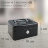 Caissette à monnaie 6 compartiments 152x115x80mm noire