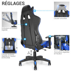 Fauteuil de bureau baquet RACING noir et bleu