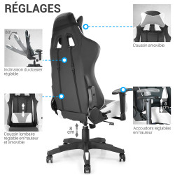 Fauteuil de bureau baquet RACING noir et blanc