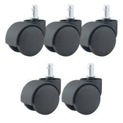 Jeu 5 roulettes universelles noires pour fauteuil de bureau 11/50 mm