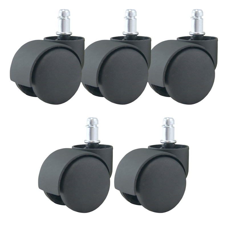 Jeu 5 roulettes universelles noires pour fauteuil de bureau 11/50 mm