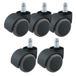 Jeu 5 roulettes universelles noir/gris sol dur pour fauteuil 11/50mm