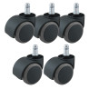 Jeu 5 roulettes universelles noir/gris sol dur pour fauteuil 11/50mm