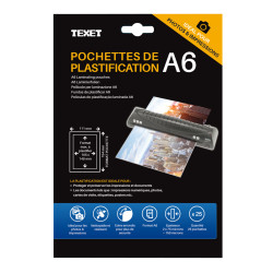 Feuilles de plastification A6 75 microns /face, 150µ total, bte de 25