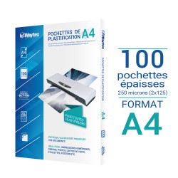 Pochettes de plastification épaisses 125 micr./face A4 - Pack de 100