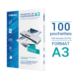 Pochettes de plastification 75 micr./face A3 - Pack de 100