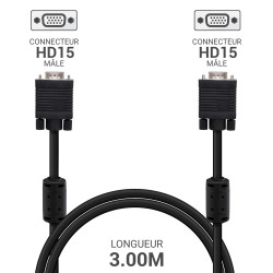 Cordon écran VGA HD 15 M/M Haute Qualité avec ferrites 3.00m
