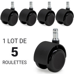 Jeu de 5 roulettes auto-frein faut. vide sol dur coul. noir 11/50mm