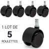 Jeu de 5 roulettes auto-frein faut. vide sol dur coul. noir 11/50mm