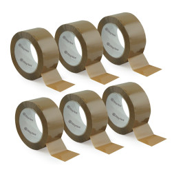 Pack de 6 rouleaux ruban adhésif MARRON polypro 50 mic 50mm x 66m 