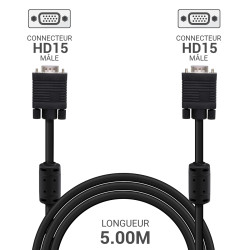 Cordon écran VGA HD 15 M/M Haute Qualité avec ferrites 5.00m