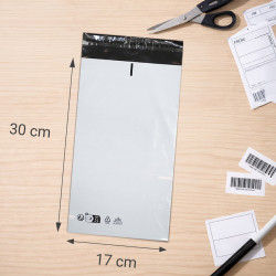 Enveloppe Plastique d'expédition blanche 120mic 17x30cm pack de 100