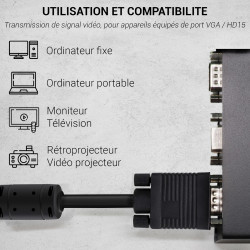 Cordon écran VGA HD 15 M/M Haute Qualité avec ferrites 7.00m