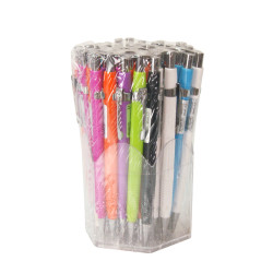 Pot présentoir de 50 porte mine  0,7mm clip métal gomme coul assortie