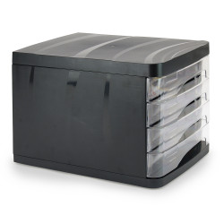Bloc de classement 4 tiroirs en PVC pour document A4 - noir
