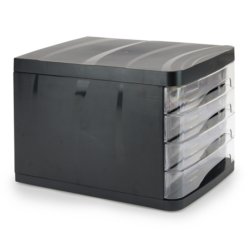Bloc de classement 4 tiroirs en PVC pour document A4 - noir