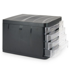 Bloc de classement 4 tiroirs en PVC pour document A4 - noir