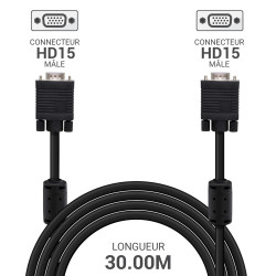 Cordon écran VGA HD 15 M/M Haute Qualité avec ferrites 30.00m