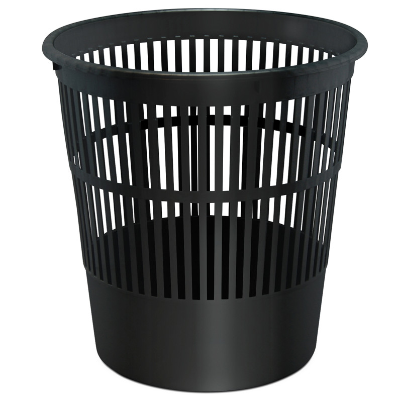 Poubelle de bureau corbeille à papier ajourée polypro 16 litres Noir