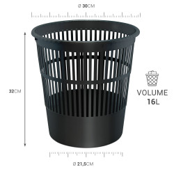 Poubelle de bureau corbeille à papier ajourée polypro 16 litres Noir